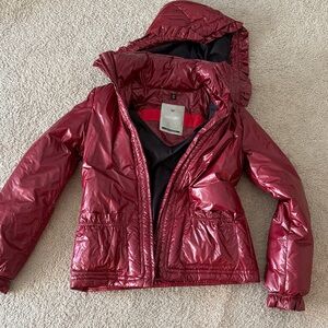 Women's Shiny Burgundy Puffer Jacket